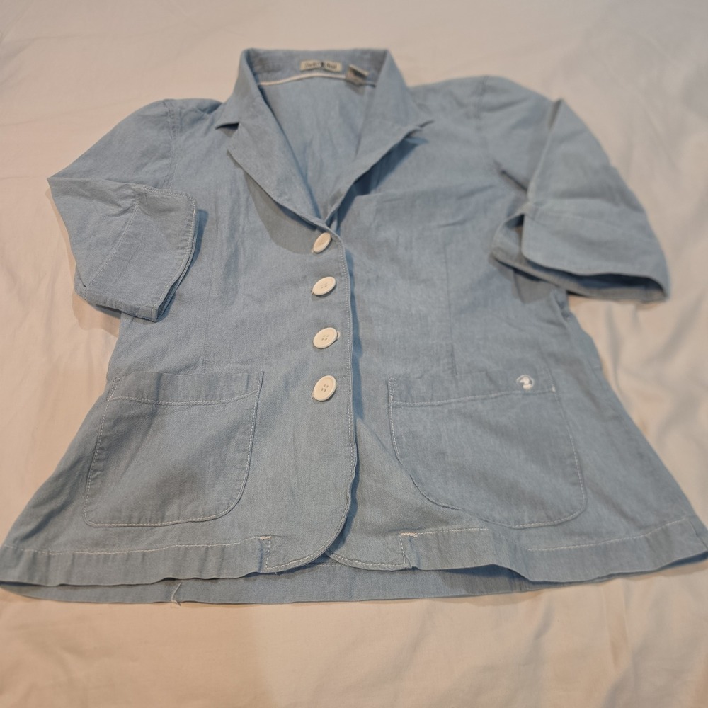 Duck Head Blazer Jacket Womens Medium Blue Excellent Cotton 3/4 Sleeve Chambray